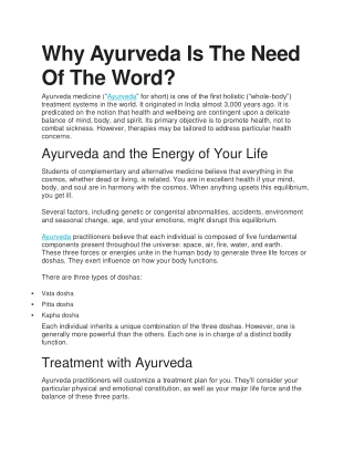 Why Ayurveda Is The Need Of The Word