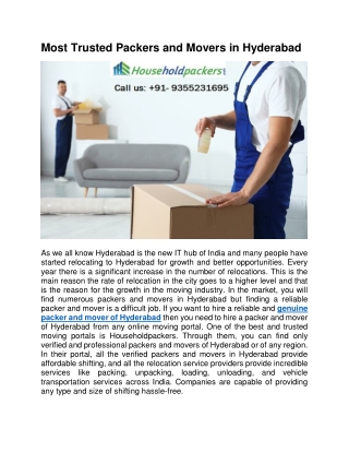 Most Trusted Packers and Movers in Hyderabad