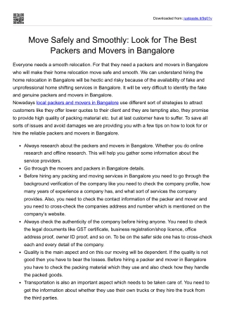 Move Safely and Smoothly Look for The Best Packers and Movers in Bangalore
