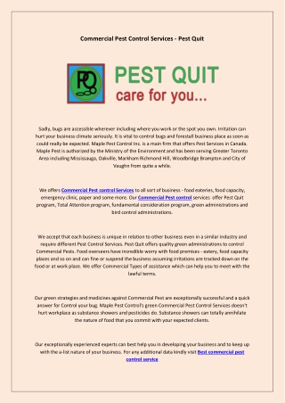 Commercial Pest Control Services -Pestquit call now 18005727077