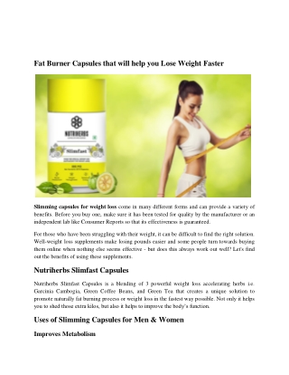 Fat Burner Capsules that will help you Lose Weight Faster