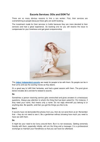 Escorts Service DOs and DON’Ts