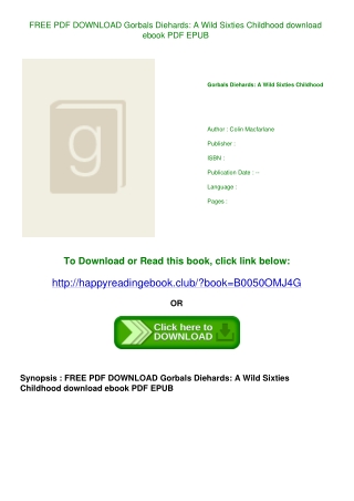 FREE PDF DOWNLOAD Gorbals Diehards A Wild Sixties Childhood download ebook PDF E