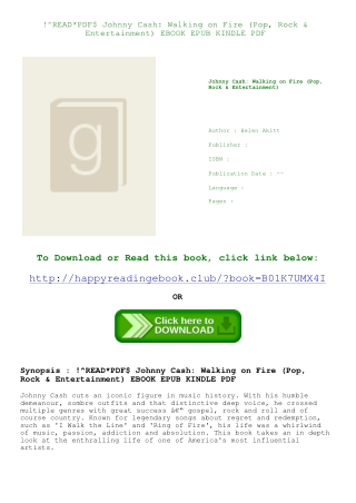 !^READ*PDF$ Johnny Cash Walking on Fire (Pop  Rock &amp; Entertainment) EBOOK EP
