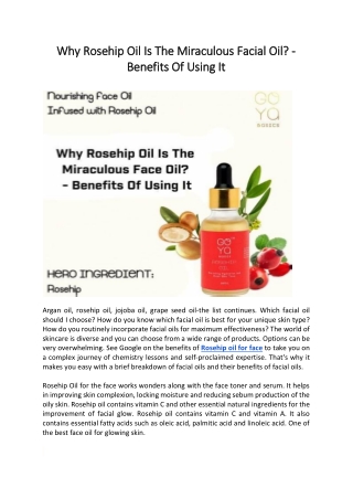 Why Rosehip Oil Is The Miraculous Facial Oil?- Benefits Of Using It