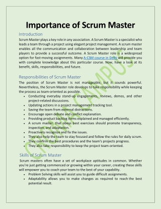 Importance of  Scrum Master