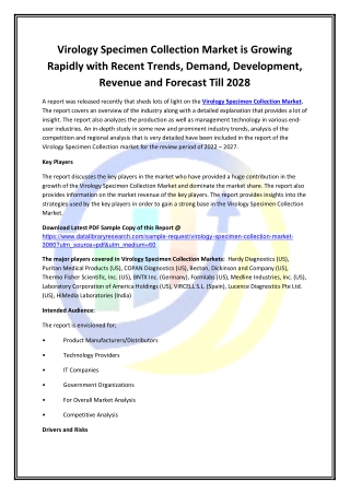 Global Virology Specimen Collection Market Opportunities and Forecast 2020-2027