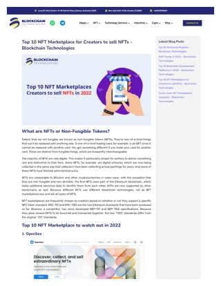 Top 10 NFT Marketplace for Creators to sell NFTs - Blockchain Technologies