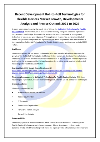Global Roll-to-Roll Technologies for Flexible Devices Market Opportunities and F