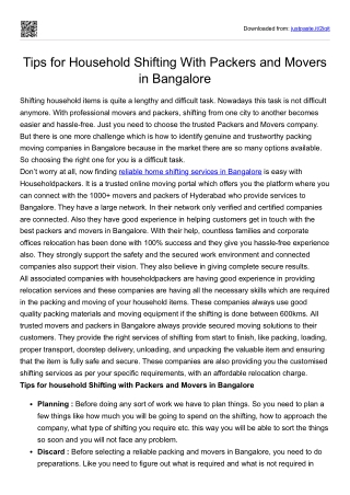 Tips for Household Shifting With Packers and Movers in Bangalore