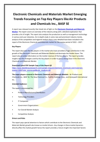 Global Electronic Chemicals and Materials Market Opportunities and Forecast 2020