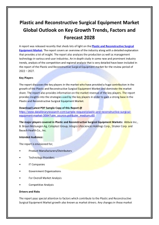 Global Plastic and Reconstructive Surgical Equipment Market Opportunities and Fo