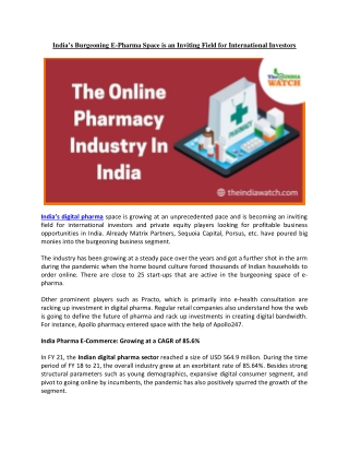 India’s Burgeoning E-Pharma Space is an Inviting Field for International Investors (1)