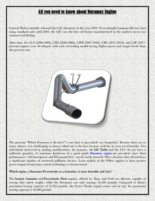 All you need to know about Duramax Engine