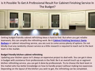 Is It Possible To Get A Professional Result For Cabinet Finishing Service In The Budget