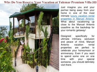 Why Do You Reserve Your Vacation at Tulemar Premium Villa 203?