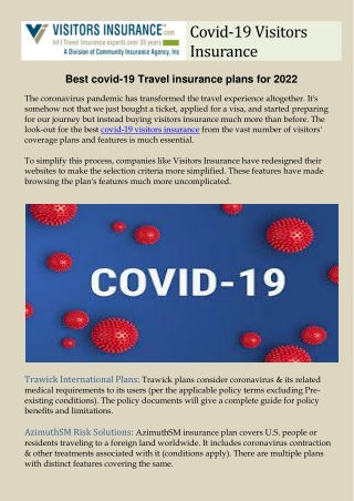 Best covid-19 Travel insurance plans for 2022