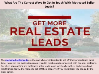 What Are The Correct Ways To Get In Touch With Motivated Seller Leads?