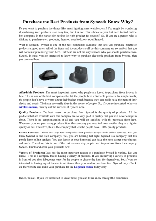 Purchase the Best Products from Synced - Know Why