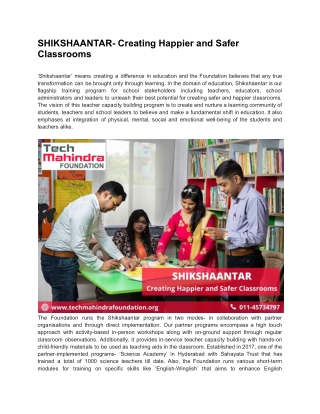 SHIKSHAANTAR- Creating Happier and Safer Classrooms