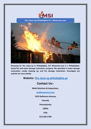 Fire Clean Up Philadelphia Pa | Wearemsi.com