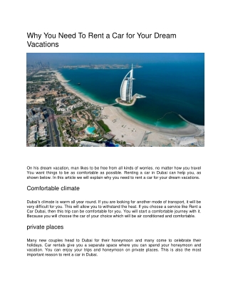 Why You Need To Rent a Car for Your Dream Vacations