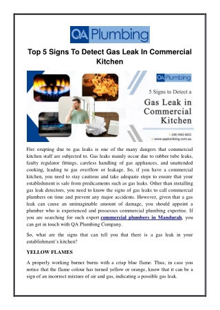 Top 5 Signs To Detect Gas Leak In Commercial Kitchen