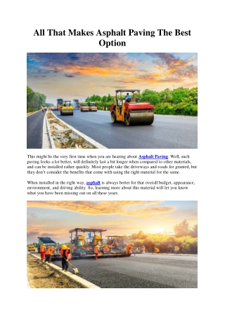 All That Makes Asphalt Paving The Best Option