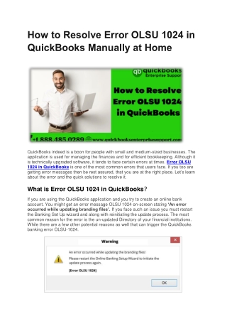 How to Resolve Error OLSU 1024 in QuickBooks Manually at Home