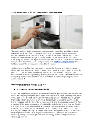 STOP USING OVEN’S SELF CLEANING FEATURE- WARNING