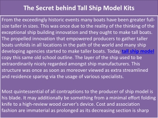 The Secret behind Tall Ship Model Kits