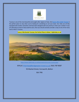 Luxury Villa Rentals Tuscany: the Perfect Place to Relax | Idyllicitaly.co.uk
