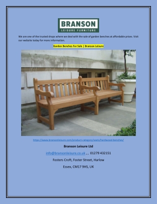 Garden Benches For Sale | Branson Leisure