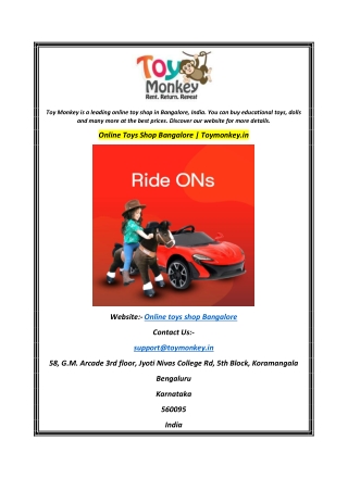 Online Toys Shop Bangalore  Toymonkey.in