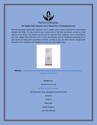 Get Saypha Filler Lidocaine 1ml at Cheap Price  Privatepharma