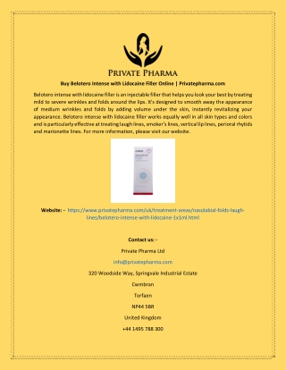 Buy Belotero Intense With Lidocaine Filler Online  Privatepharma