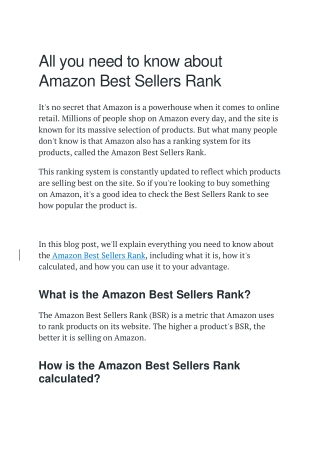 All you need to know about Amazon Best Sellers Rank