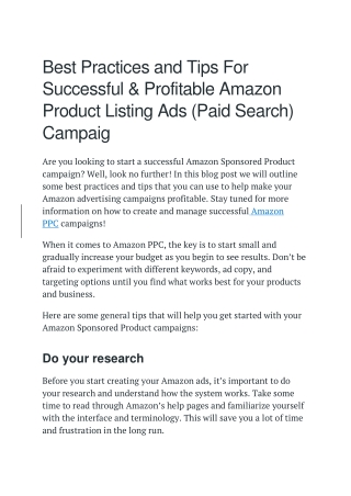 Best Practices and Tips For Successful & Profitable Amazon Product Listing Ads (Paid Search) Campaigns