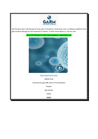 Stem Cell Therapy For Knee Pain Honduras  Garmclinic.com