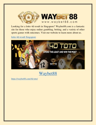 Lotto 4d Result Singapore Waybet88.com