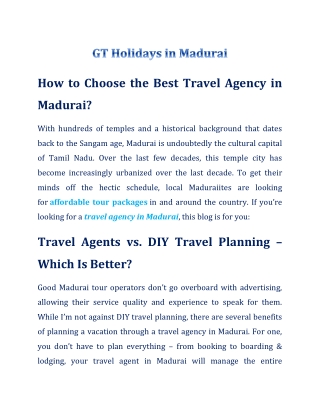 GT Holidays in Madurai | Travel Agency in Madurai