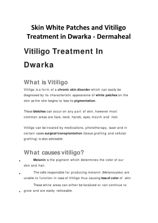 Skin White Patches and Vitiligo Treatment in Dwarka - Dermaheal