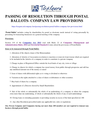 Passing of Resolution through Postal Ballots- Company Law Provisions