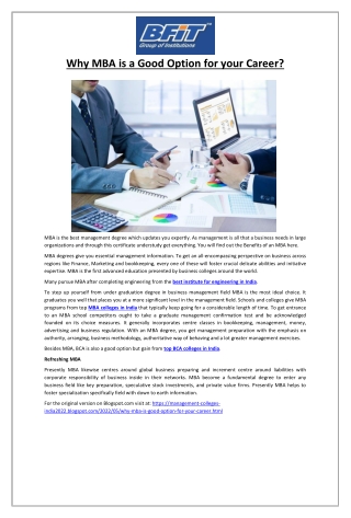 Why MBA is a Good Option for your Career?