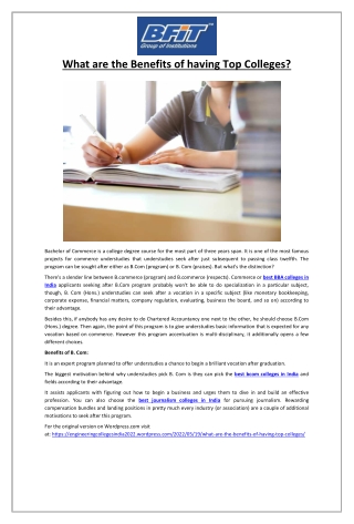 What are the Benefits of having Top Colleges?