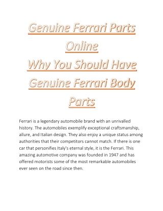 Genuine Ferrari Parts Online