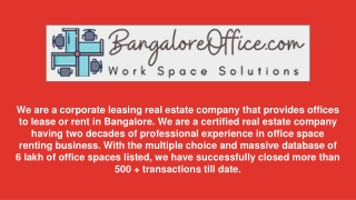 Commercial Office Space for Rent in Bangalore