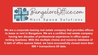 Commercial Office Space for Rent in Bangalore