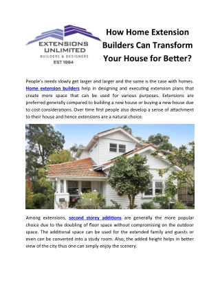 How Home Extension Builders Can Transform Your House for Better