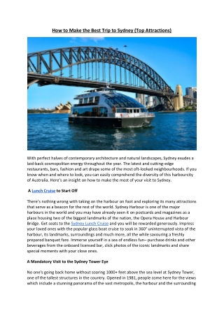 How to Make the Best Trip to Sydney (Top Attractions)